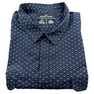 Steve's Jeans Button Up Shirt Men's 4Xl Short Sleeve Geometric Black/Blue Cotton